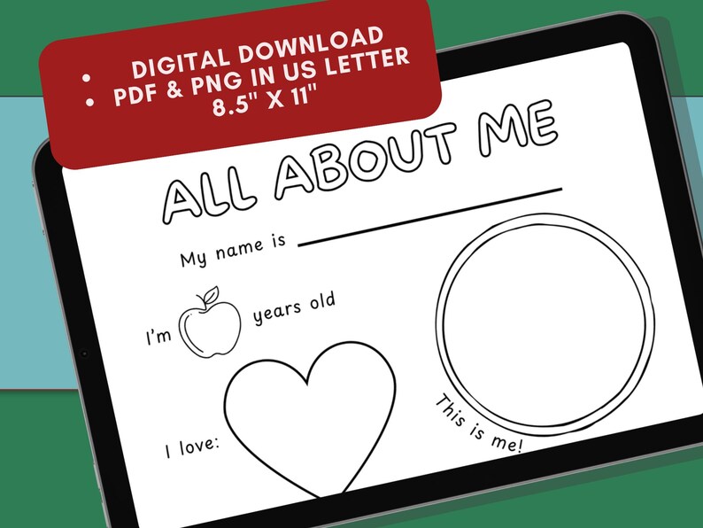All About Me Coloring Page for Kids, Back to School Worksheet ...
