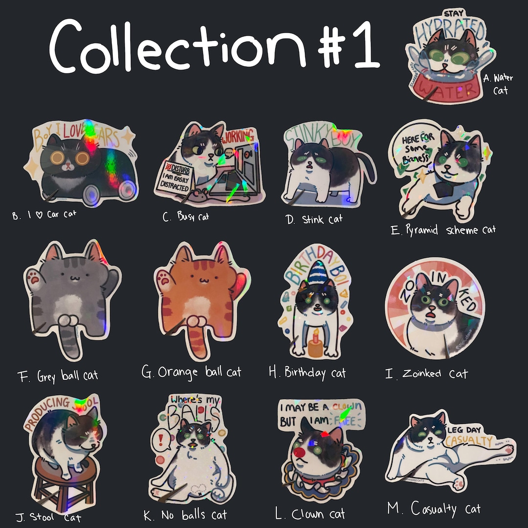 Funny Cat Holo Vinyl Stickers, Waterproof Sticker - Etsy