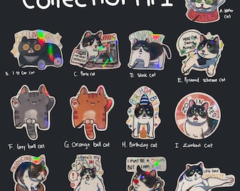 Funny Cat Holo Vinyl Stickers, Waterproof Sticker