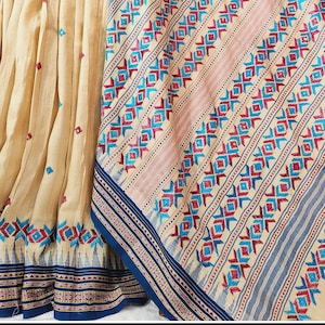 Vidharba Tussar silk saree in Ganga Jamuna border with Phulkari work