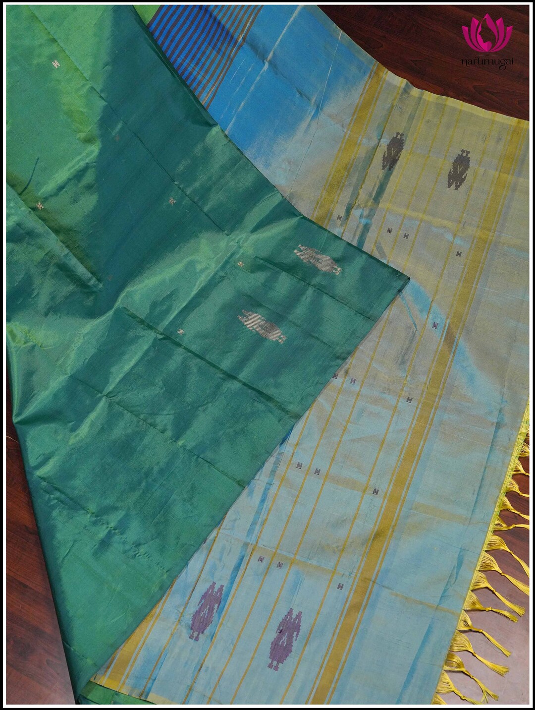 Vegan Silk Saree in Green and Blue Bananapith Etsy