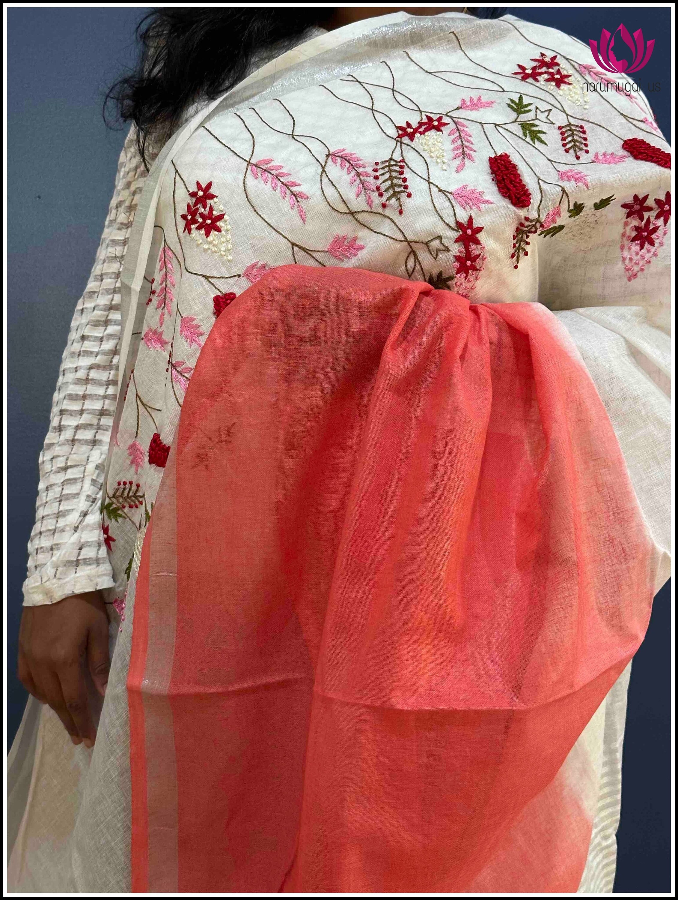 Ready-to-Wear Linen Saree with Zari Border & Printed Design | 1 Minute Saree(HRTW22