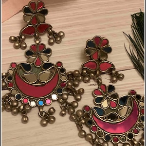 Afghan style mirror earrings - German silver