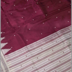 Berhampuri double pallu(double anchal) pure silk saree in Maroon and Half white