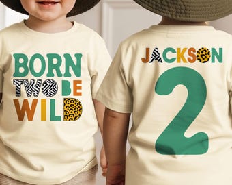 Two Wild Birthday Shirt for Girls, Safari Zoo 2nd Party Matching Family Natural Tees