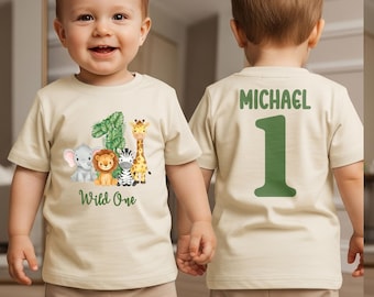 Wild One Birthday Shirt for Boys – Safari Animal Theme, Custom Name & Age Tee