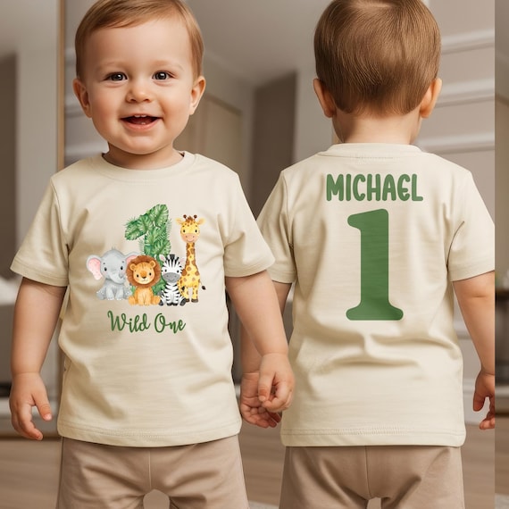 Wild One Birthday Shirt for Boys – Safari Animal Theme, Custom Name & Age Tee