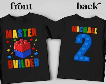 Chemise d'anniversaire personnalisée avec blocs de construction, fête à thème de maître d'oeuvre