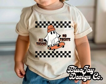 All Tricks No Treats png, ghost shirt png, skater ghost png, checker ghost png