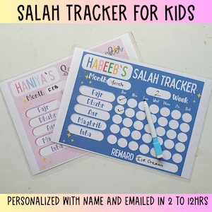 Tableau de prières personnalisé imprimable - Tableau de Salah - Tableau de Namaz - Suivi des prières - Cadeaux pour enfants musulmans - Cadeaux islamiques avec nom personnalisé