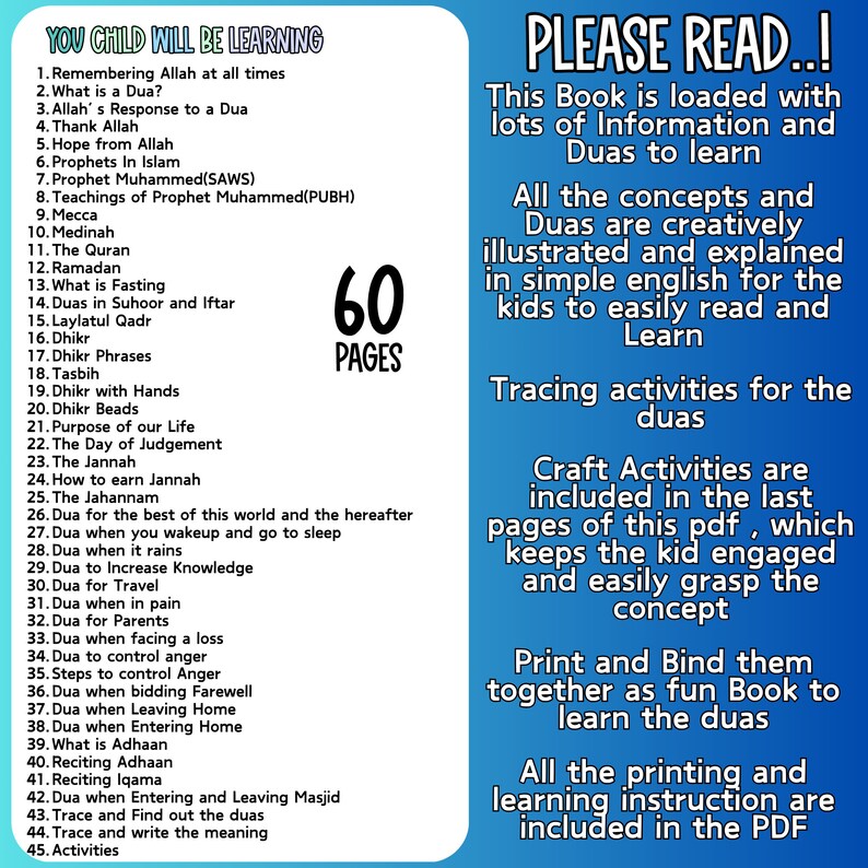 Islamic Learning Binder Bundle, Dua Book, Salah Tracker (Digital Download) image 7