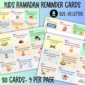 Cartões de Ramadã para crianças, lembretes de Ramadã, atividades islâmicas para crianças, educação domiciliar muçulmana, atividade de Ramadã, cartões de boas ações de Ramadã, presente de Eid