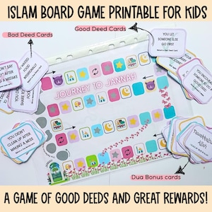 Juego de mesa islámico para niños imprimible, recursos para la educación en casa musulmana, juegos islámicos para niños, tarjetas de buenas y malas acciones, enseñanza islámica