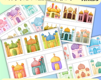 Islam Puzzle Cards, Preschool Curriculum, Islam Busy book, Islamic Homeschool activity, Islam Matching cards