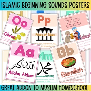 Islamic Beginning Sounds Alphabet Posters for Muslim homeschool, Islamic Homeschool Decor,Islamic Learning resources,muslim kids learning