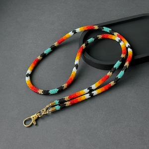 Lanière de style ethnique - Lanière de perles pour enseignants, collier pour carte d'identité, conception de perles de rocaille multi-usages