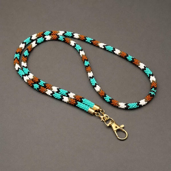 Beaded ID Lanyard for Teachers – Turquoise Southwestern Badge Holder, Necklace & Eyeglass Chain