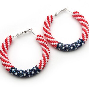 4th Of July Earrings - Handmade American Flag Beaded Drop Earrings, Red White & Blue, Patriotic Jewelry - View #3