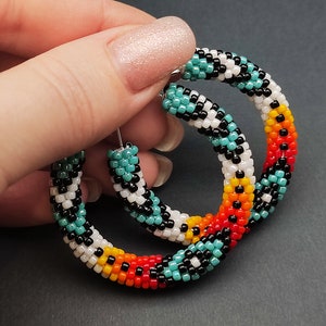 Handcrafted Turquoise Hoop Earrings: Boho & Hippie Native Inspired Statement Jewelry