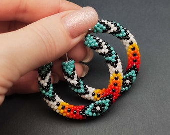 Handcrafted Turquoise Hoop Earrings: Boho & Hippie Native Inspired Statement Jewelry