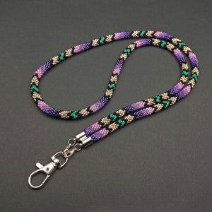 Beautiful Purple Beaded Lanyard | Handcrafted ID Card Holder with Unique Crochet Design | Stylish and Functional Lanyard for Teachers