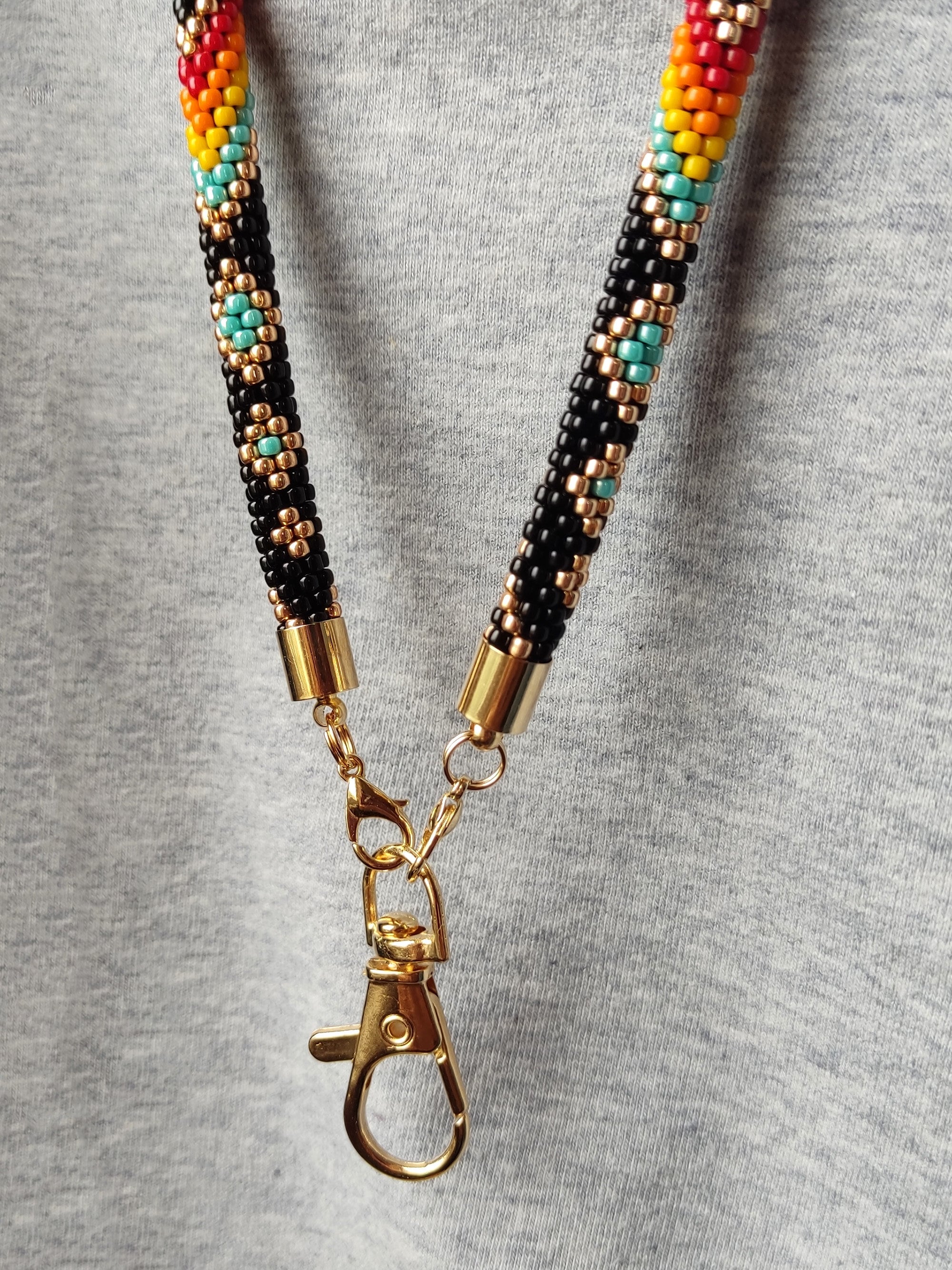 Black Beaded Lanyard for Teachers With Breakaway Feature, Ethnic Style