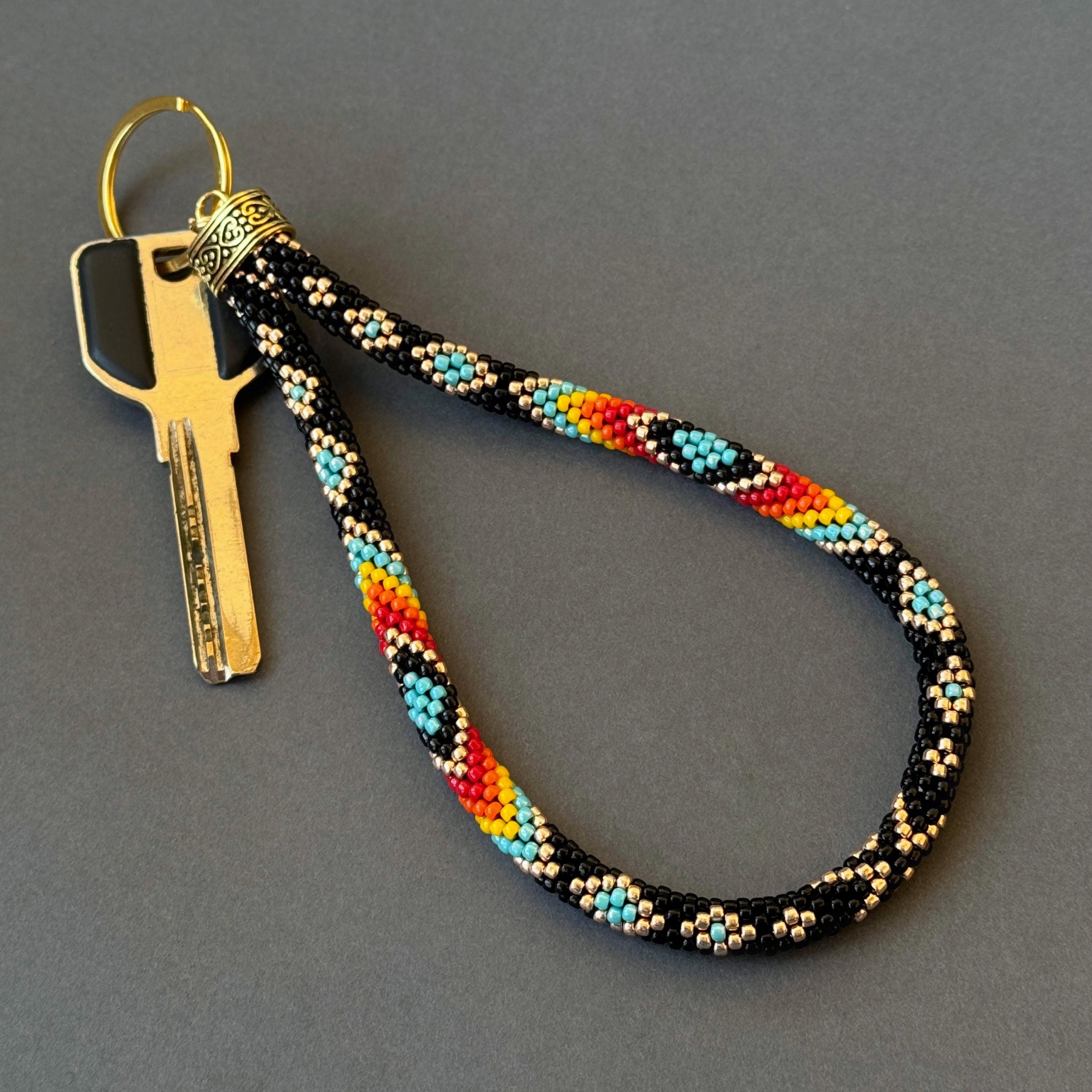 Native Key Chain Handmade Beaded Wristlet Keychain: Native American Inspired Key Holder ...