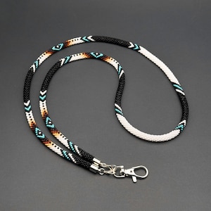 Teacher Gift Lanyard – Native Style Beaded Badge Holder for Women – Back to School ID Necklace – Earth Tone Work Accessory