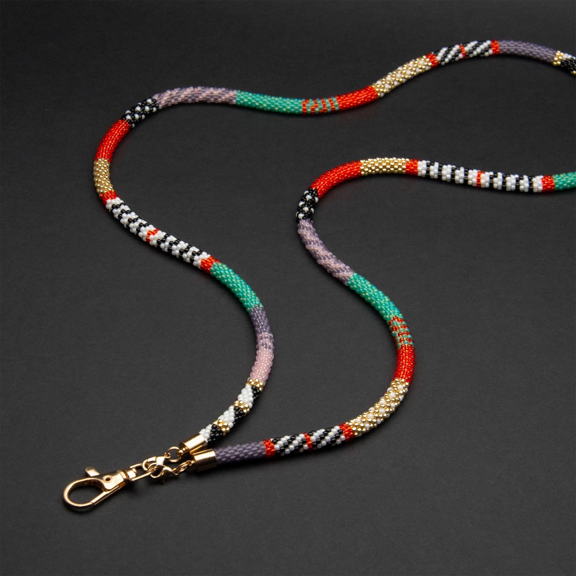 Handmade Red & Turquoise Beaded Lanyard - Seed Bead ID Badge Holder, Key Holder and Necklace for Teachers and Nurses
