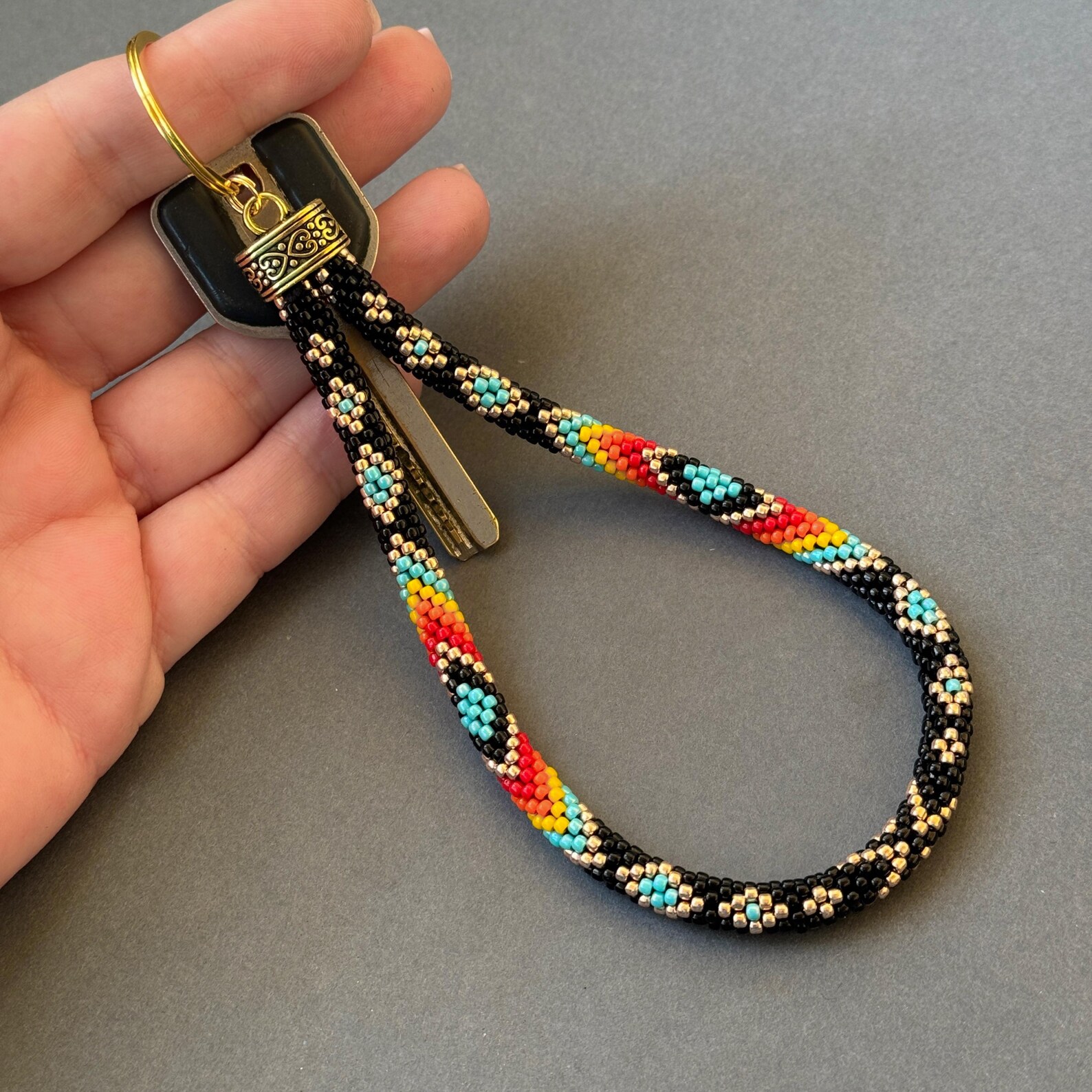 Native Key Chain Handmade Beaded Wristlet Keychain: Native American Inspired Key Holder ...