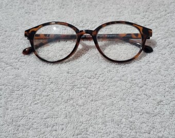 Gafas de lectura vintage con montura de carey +3.00, montura redonda de la colección alemana JES (estuche incluido).