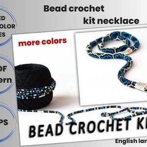 May include: Bead crochet kit for making a snake necklace. The kit includes black thread, blue and white beads, a PDF pattern, and instructions in English.