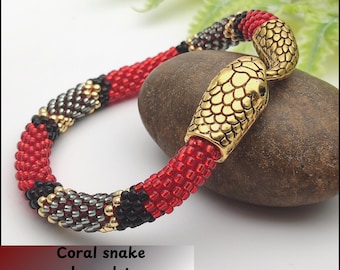 Beaded Snake Bracelet – Crochet Reptile Jewelry, Snake Lover Gift