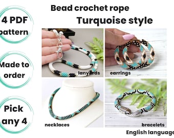 Bead Crochet Turquoise Jewelry Pattern, Rope PDF (Set of 4)