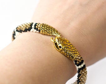 Beaded Snake Bracelet, Skin Print Serpent Jewelry, Reptile Accessory