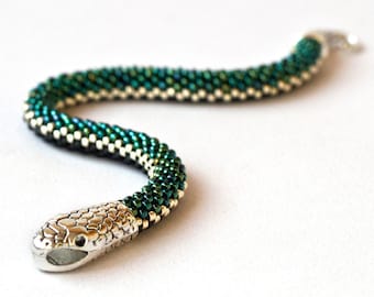 Beaded Snake Bracelet, Japanese Toho Seed Beads, Reptile Jewelry