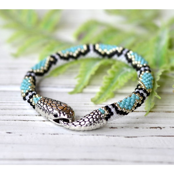 Turquoise Python Bracelet, Snake Ouroboros Jewelry, Reptile Accessories, Serpent Bracelet with Meaningful Symbolism