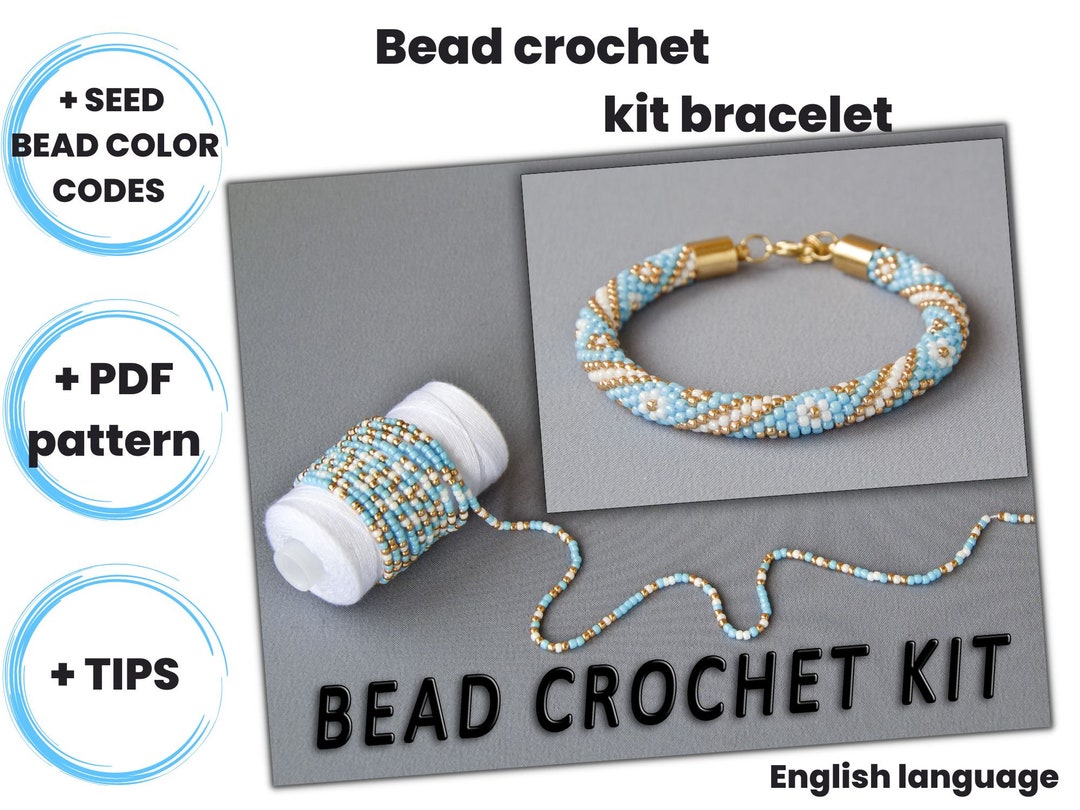 Bead Crochet Kit Blue Bracelet, Bracelet Beaded Kit, DIY Bracelet Kit