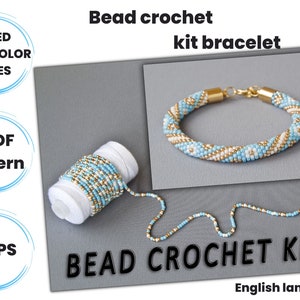 Bead crochet kit blue bracelet, Bracelet beaded kit, DIY bracelet kit, Jewelry making kit beads, Beaded rope bracelet kit, Bead crochet rope
