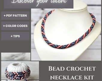 American Flag Bead Crochet Necklace DIY Kit (PDF Pattern)