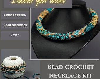 DIY Turquoise Bead Crochet Necklace Kit, Jewelry Making (PDF Pattern)