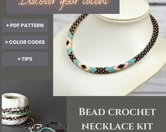 Turquoise Bead Crochet Necklace Kit, DIY Jewelry Making