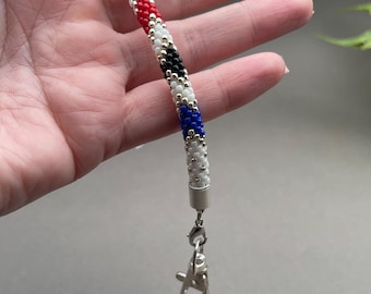 Bead crochet lanyard kit, DIY lanyard ID holder kit, Jewelry making kit, Kit to make lanyard - Find calm creativity