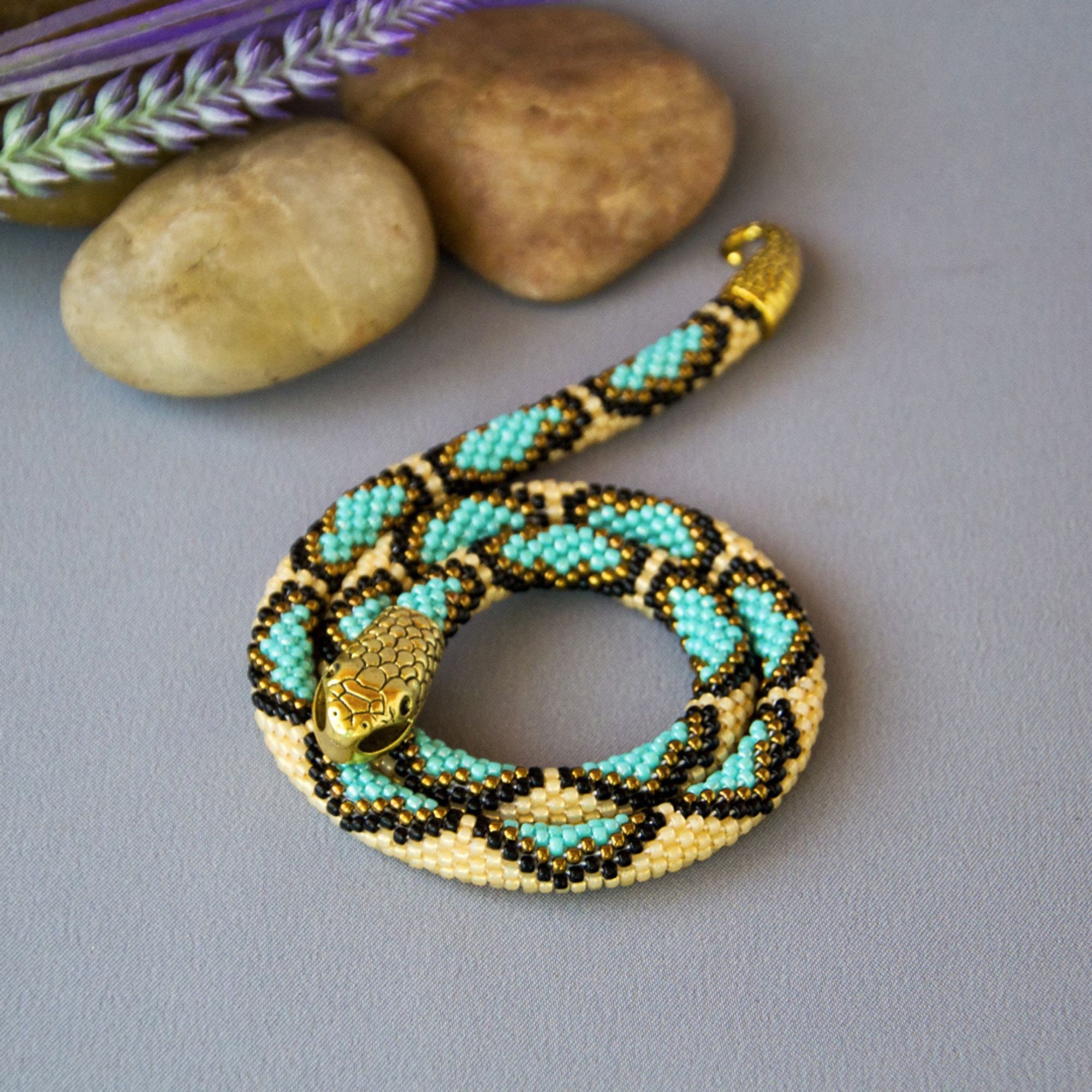 Turquoise Snake Patterned Turquoise Bead Snake Choker, Serpent Choker, Snakeskin Necklace, Snake ...