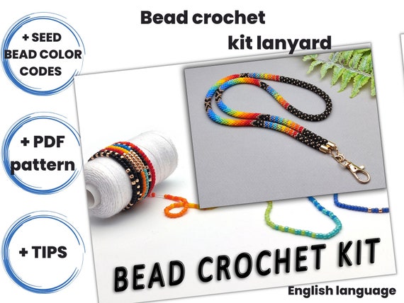 Colorful Bead Crochet Lanyard Kit, DIY Lanyard ID Holder Kit