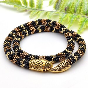 Beaded Snake Necklace, Serpent Jewelry, Snake Skin Print Choker, Unique Beaded Necklace for Reptile Lovers, Brown snake beaded necklace