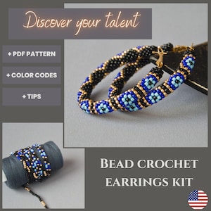 Craft kit for adults, Make Turkish eye earrings, Bead crochet kit, DIY Jewelry, Hoop earrings DIY, Unique Art project - Dive into design