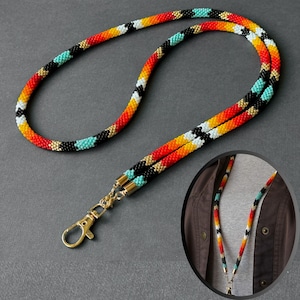Seed Bead Teacher Lanyard with Badge Holder - Unique Gift idea for Educators. Handbeaded Lanyard, Coach Lanyard