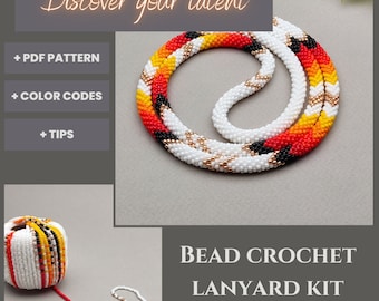 Kit to make lanyard, Teacher beaded lanyard kit, Native style lanyard kit, Bead crochet ethnic lanyard kit, Card holder kit