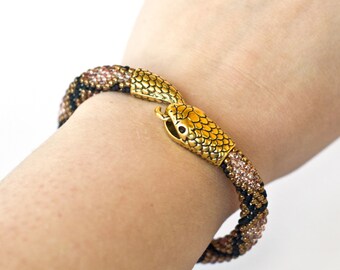 Handmade Beaded Snake Bracelet, Reptile Jewelry, Snake Skin Print